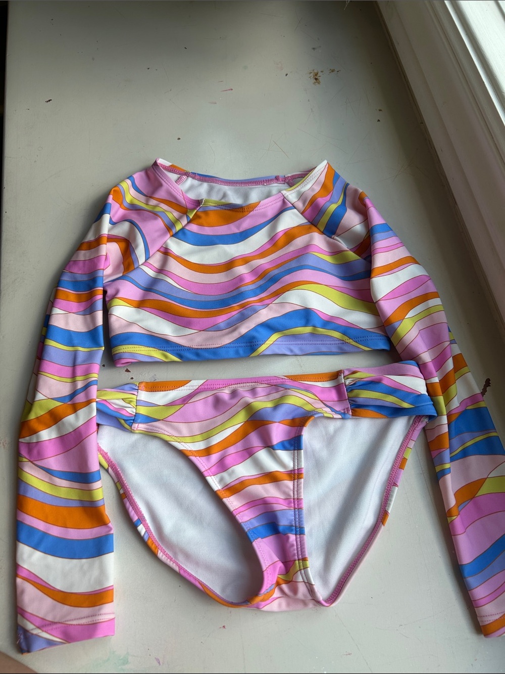 Raisins Pink Multi-Stripe Long Sleeve Kids Rashguard Set